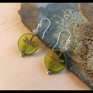 Spring Green Dragonfly Sterling Silver Earrings